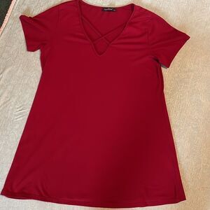STYLEDOME criss-cross V neckline mini dress, soft & comfy, burgundy, size XXL